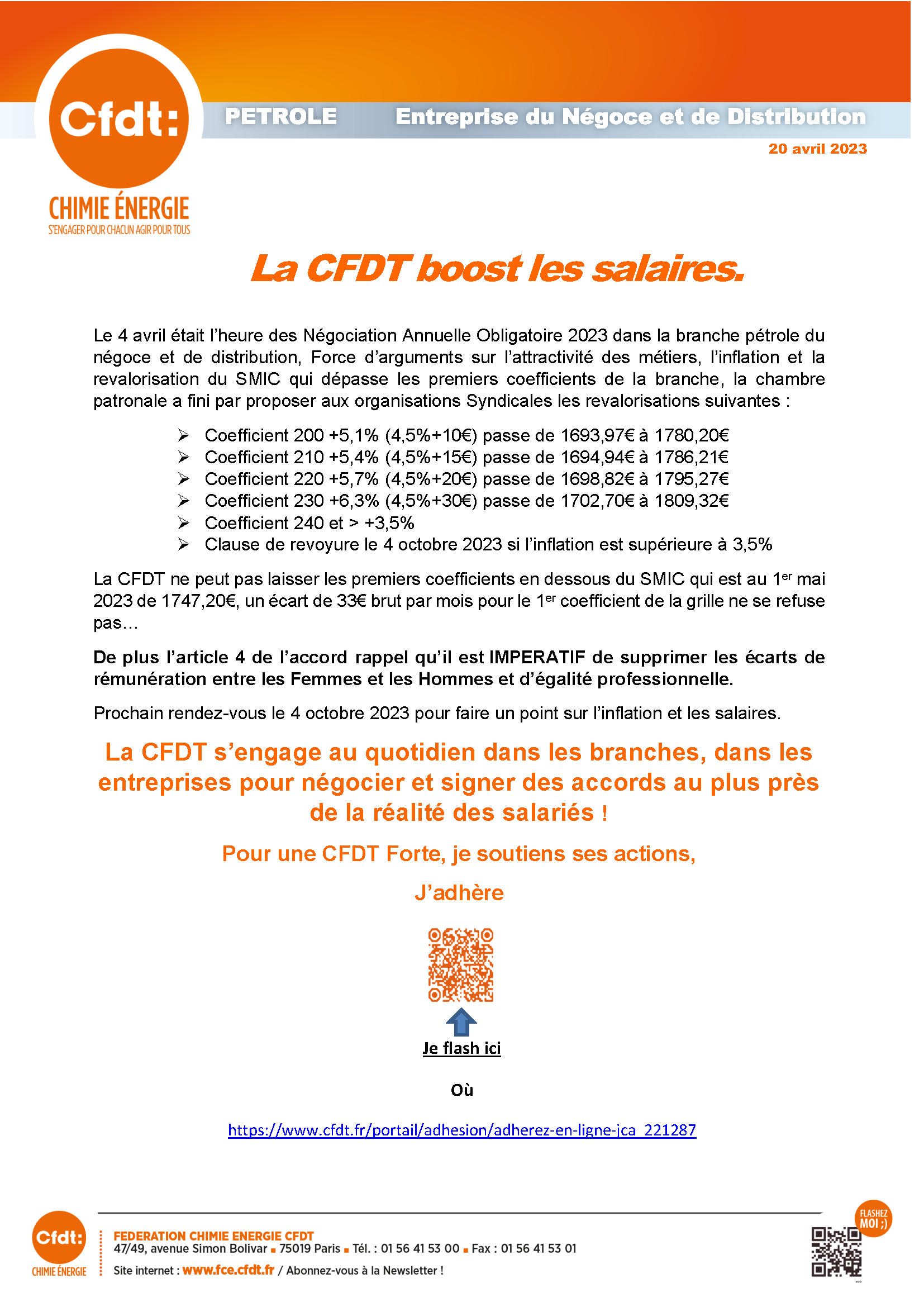 PETROLE La CFDT boost les salaires - Fédération Chimie Energie CFDT